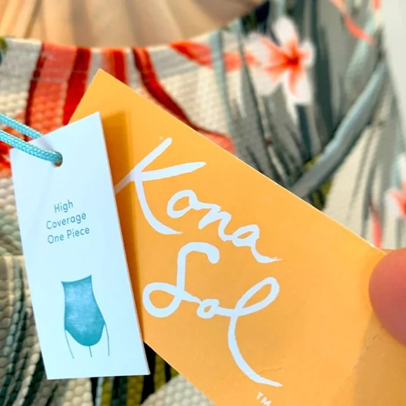 NWT Kona Sol Tropical Print swim Suit with detachable straps, Size M - Picture 11 of 12